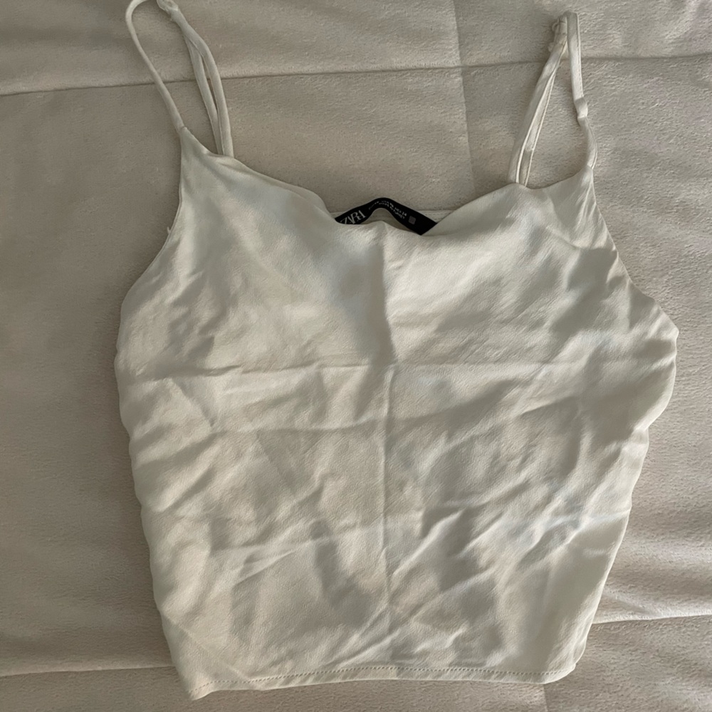 Zara Satin White Crop Top